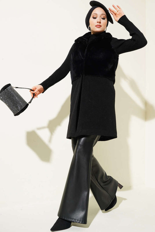 Garnished Plush Cashmere Vest Black