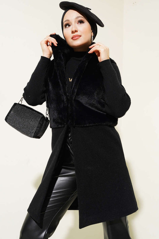 Garnished Plush Cashmere Vest Black