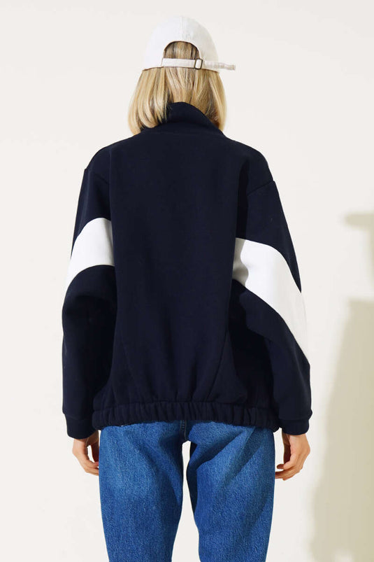 Gilet court décontracté à trois fils bleu marine orné