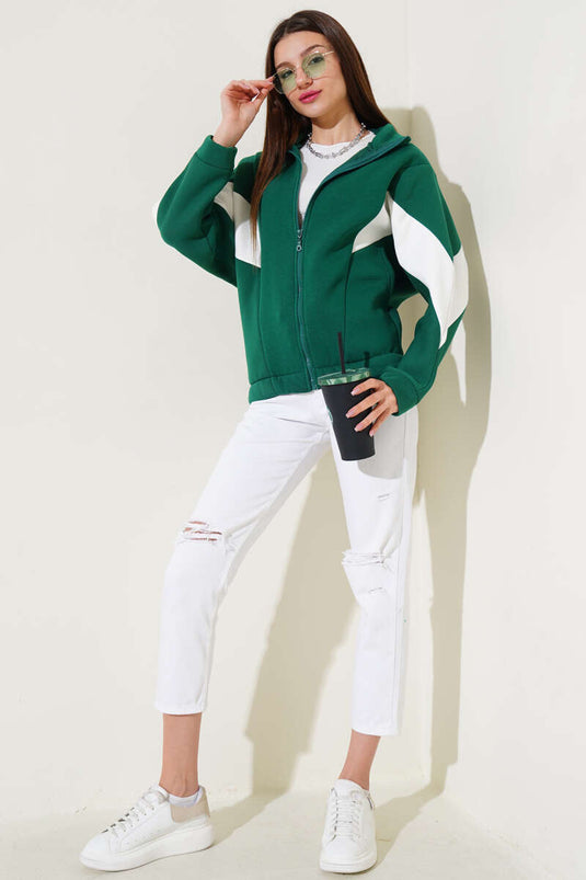 Gilet court décontracté à trois fils vert orné