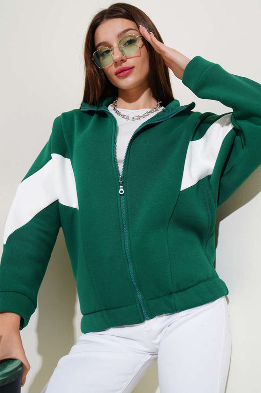 Gilet court décontracté à trois fils vert orné