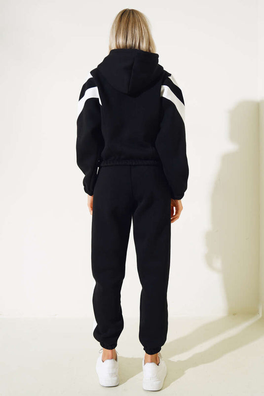 Ensemble sweat-shirt noir à trois fils orné