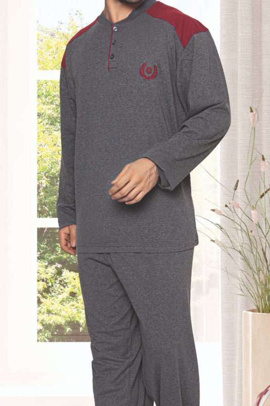 Garnili Uzun Kol Büyük Beden Pijama Takım Füme