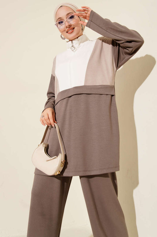 Zweiteiliges Set mit Zierdetails am halben Reißverschluss in der Farbe Nerz