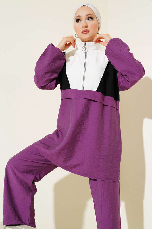 Zweiteiliges Set mit dekorativem Halbreißverschluss, Magenta.