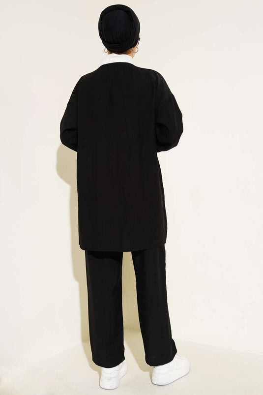 Zweiteiliges Set mit Zierborte und halbem Reißverschluss, rosa.