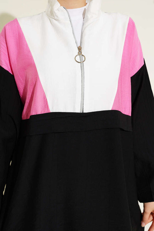 Zweiteiliges Set mit Zierborte und halbem Reißverschluss, rosa.