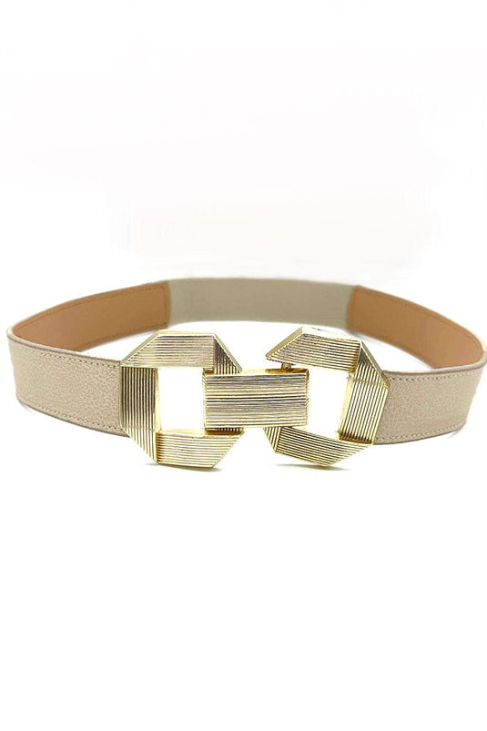 حزام بيج بتفاصيل مطاطية وقفل متداخل