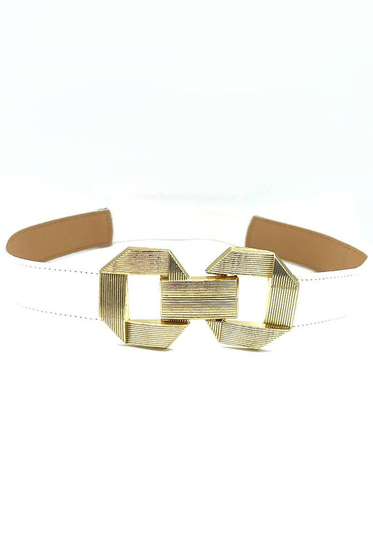 Buckle Closure Rubber Detailed White Belt