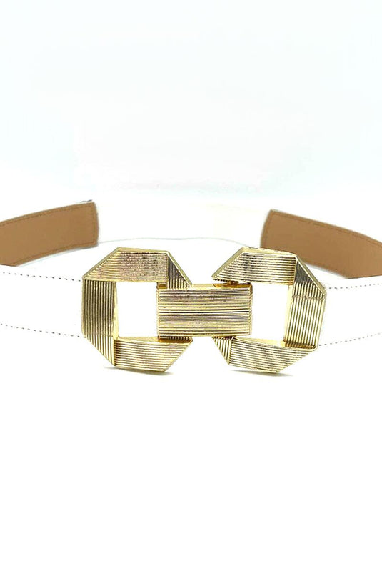 Buckle Closure Rubber Detailed White Belt