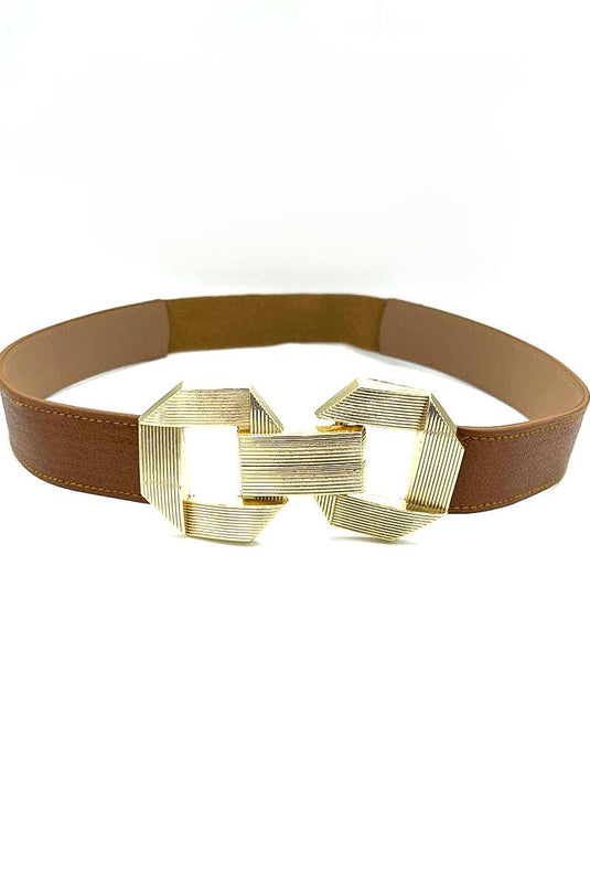 Buckle Detail Elastic Tan Belt