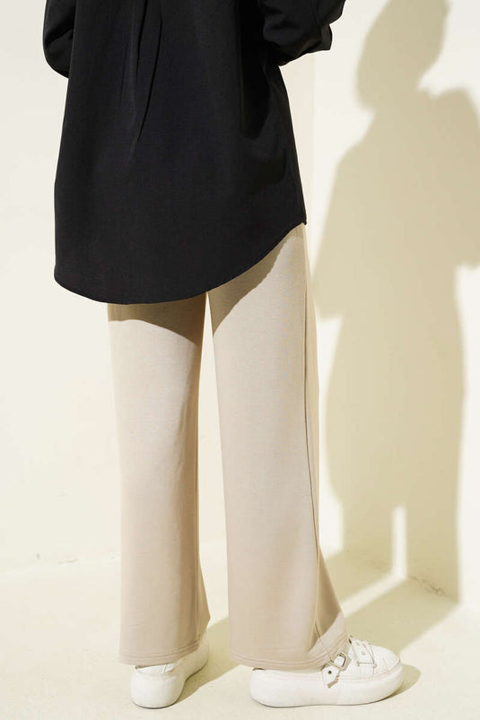 Wide Waist Elastic Removable Pants Beige