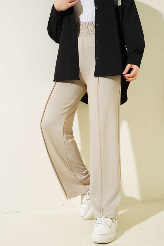 Wide Waist Elastic Removable Pants Beige