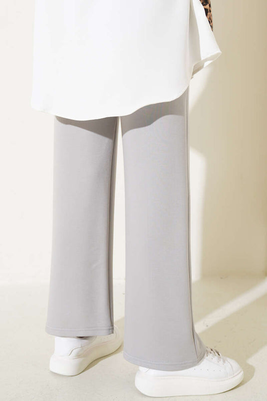 Geniş Bel Lastikli Çımalı Pantolon Gri