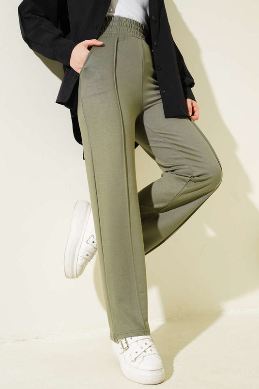 Wide Waist Elasticated Pullover Trousers Khaki