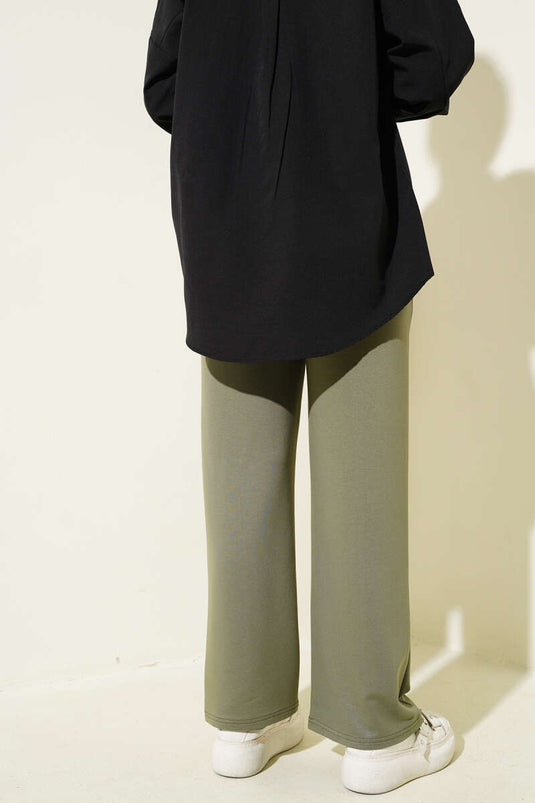 Wide Waist Elasticated Pullover Trousers Khaki