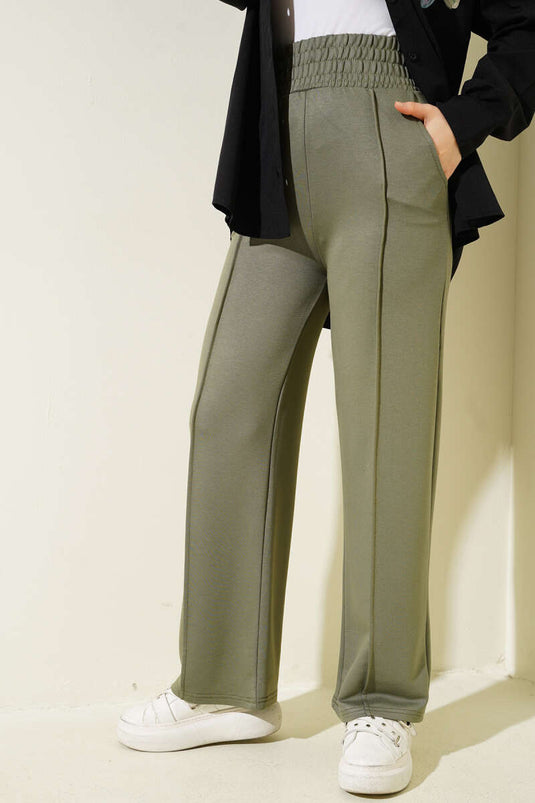 Wide Waist Elasticated Pullover Trousers Khaki