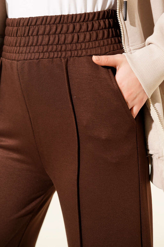 Pantalon amovible à large ceinture élastique Marron