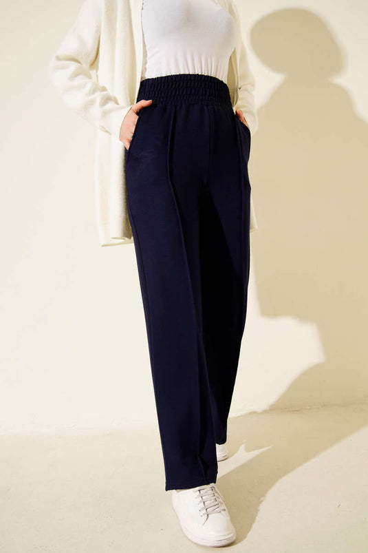 Wide Waist Elastic Removable Pants Navy Blue