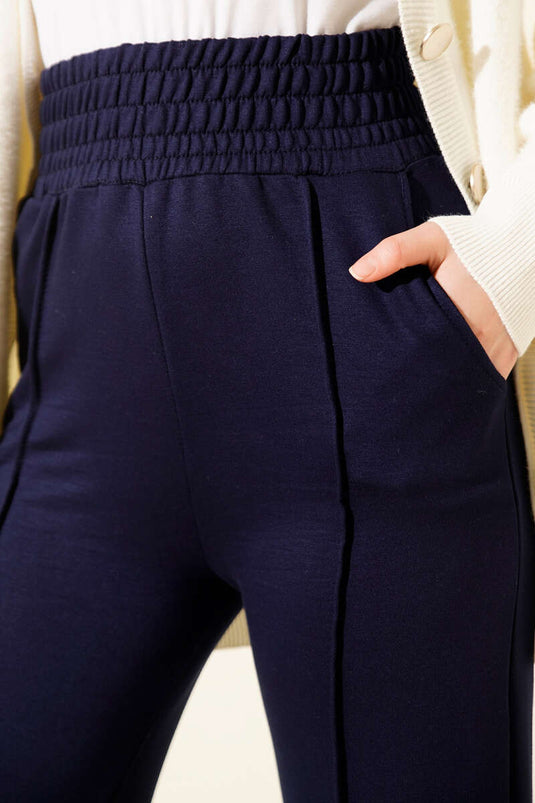 Wide Waist Elastic Removable Pants Navy Blue