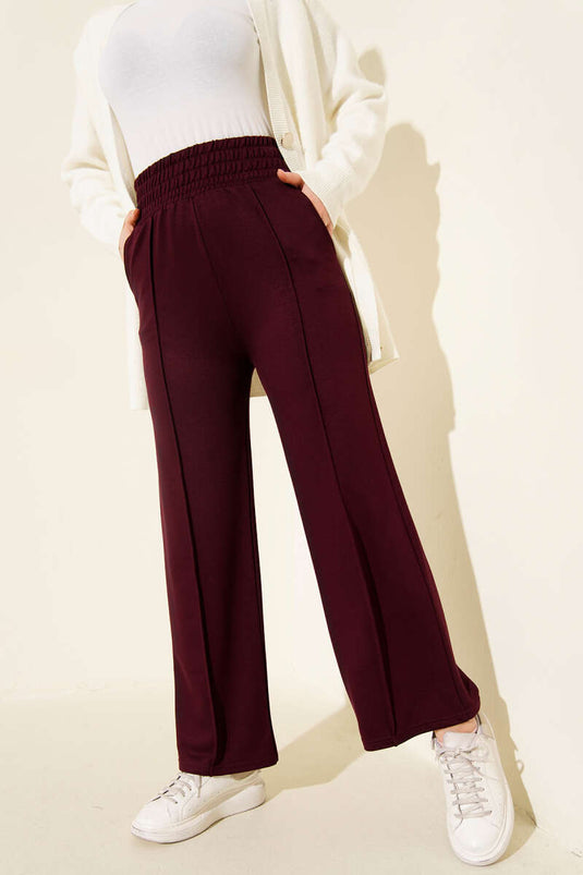 بنطال واسع الخصر بحزام مطاطي قابل للإزالة بلون العنبية