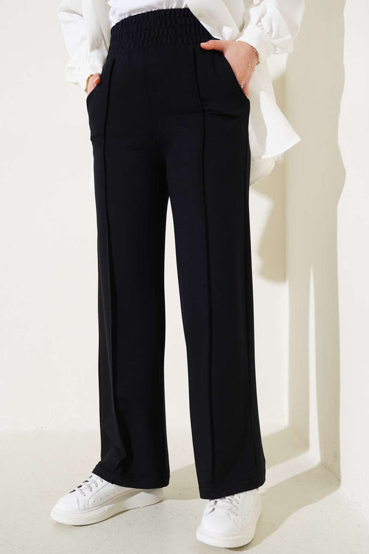 Wide Waist Elastic Removable Pants Black