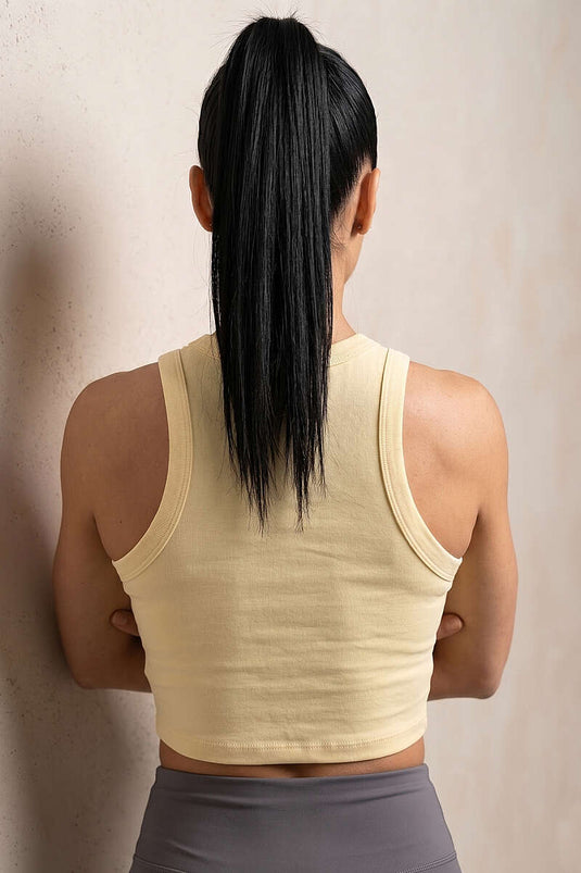 Geniş Biye Detaylı Crop Sarı