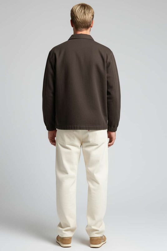 Veste pour homme marron avec grandes poches et fermeture éclair