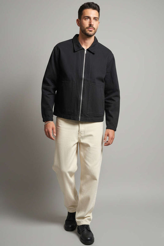 Veste pour homme avec grandes poches et fermeture éclair, noire