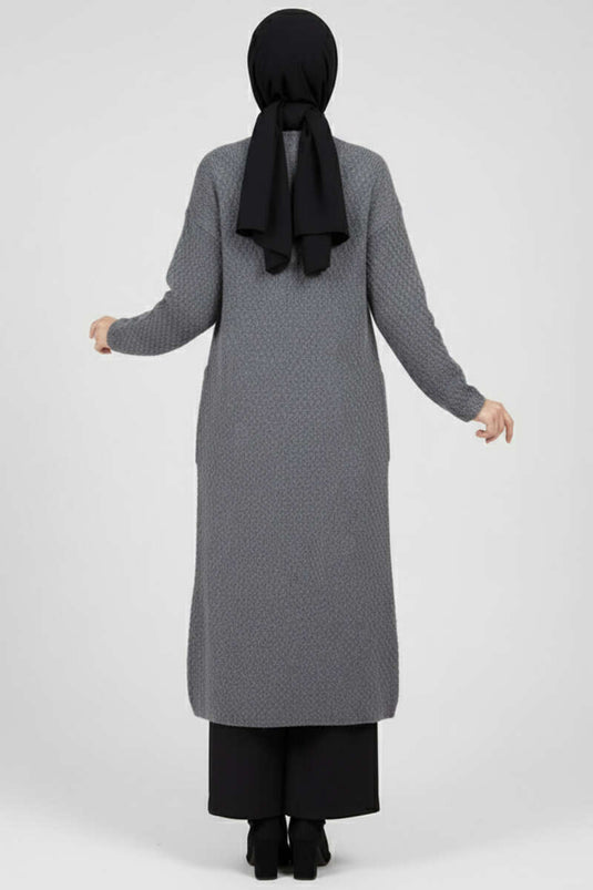 Cardigan long en maille à grandes poches, couleur fumée