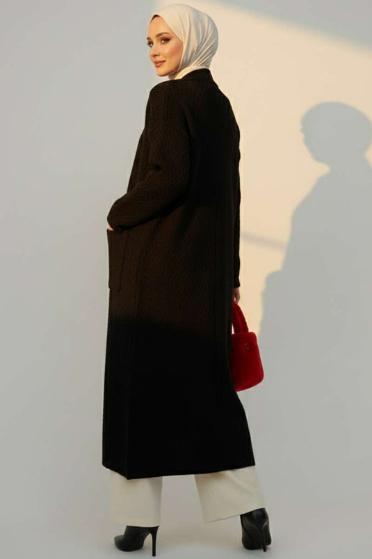 Cardigan long en maille avec grandes poches, noir