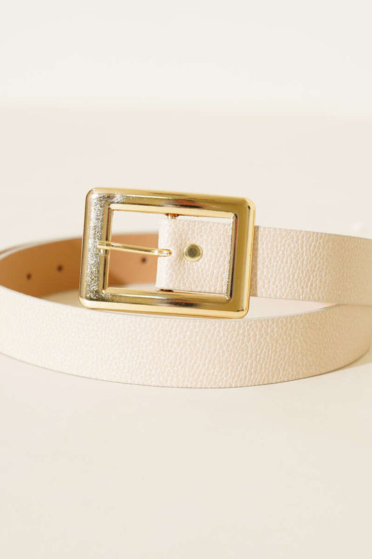 Geniş Dikdörtgen Tokalı Kemer Bej