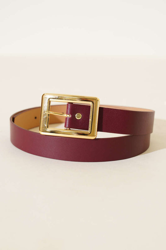 Wide Rectangular Buckle Belt Burgundy