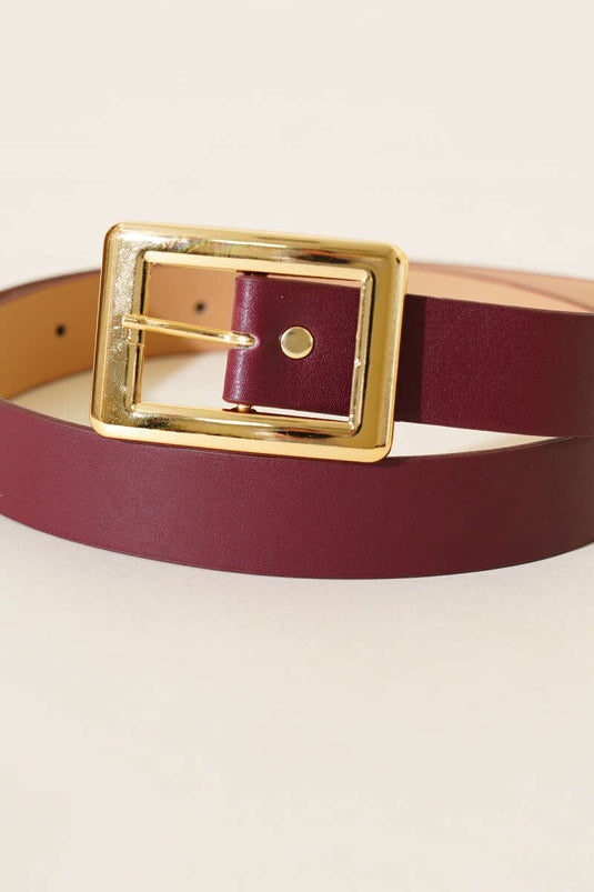 Wide Rectangular Buckle Belt Burgundy
