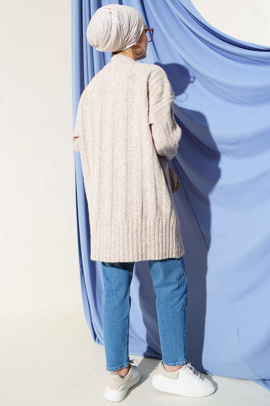 Geniş Fitilli Triko Yumoş Tunik Bej