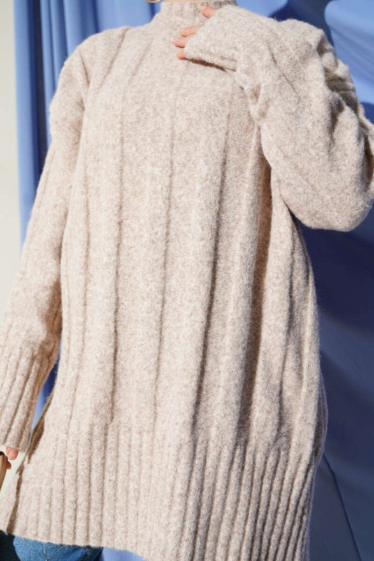 Tunique en tricot à larges côtes douce beige