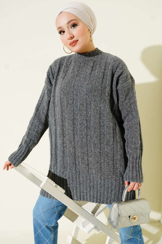 Tunique en tricot à larges côtes douce, couleur fumée