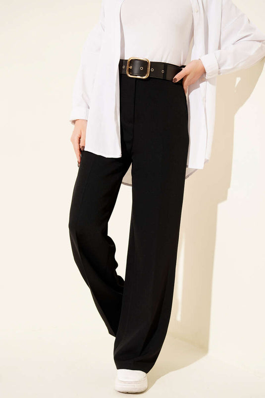Schwarz Weite Hose Mit Gürtel