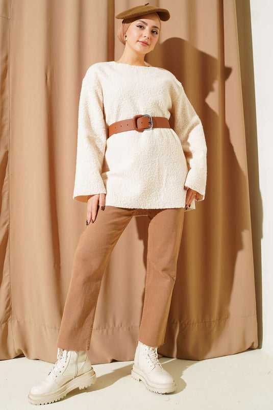 تونيك بُكلت بحزام عريض بلون بيج