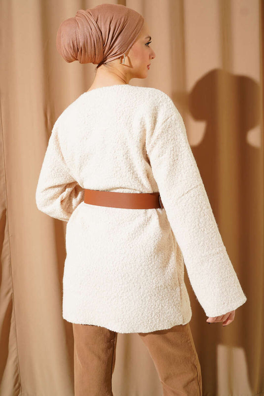 تونيك بُكلت بحزام عريض بلون بيج