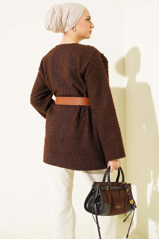 تونيك بُكليه بحزام عريض بني