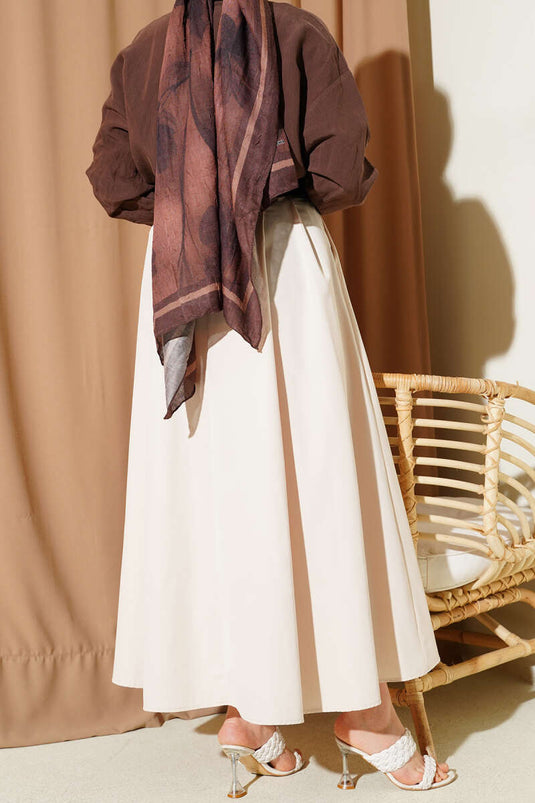 Jupe Plissée En Tencel Beige Avec Large Ceinture