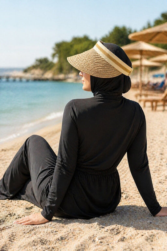 Geniş Kenarlıklı Hasır Plaj Şapkası Camel