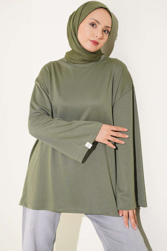 Weite Ärmel Stickerei Tunika In Khaki