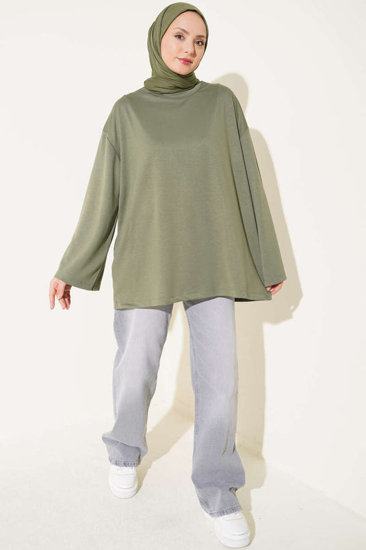 Weite Ärmel Stickerei Tunika In Khaki