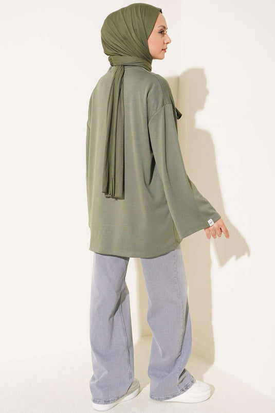 Weite Ärmel Stickerei Tunika In Khaki