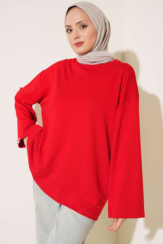 Red Loose Sleeve Embellished Tunic