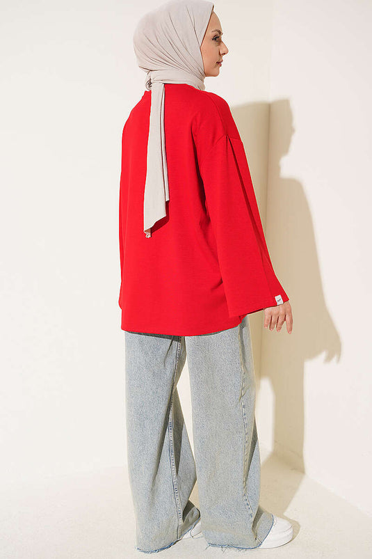 Red Loose Sleeve Embellished Tunic