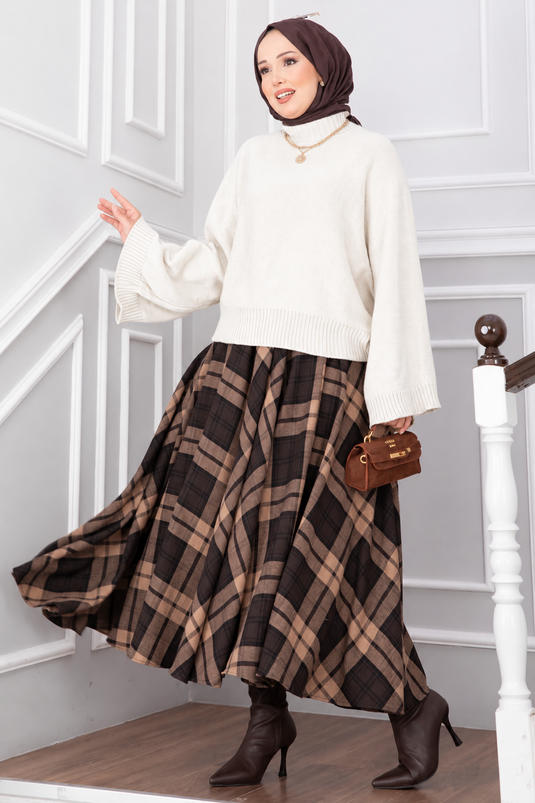 Kurzer Grobstrick-Pullover Mit Weiten Ärmeln Ecru