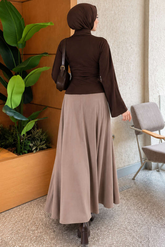 Blusa Marrone Con Maniche Larghe E Ruches